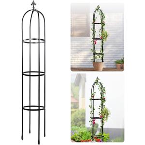 Idzo 100% Metal Obelisk Trellis for Climbing Plants Outdoor 6ft - 72in, Heavy Duty Black Garden Trellis for Climbing Vine with Stone-Look Finish, 1pc
