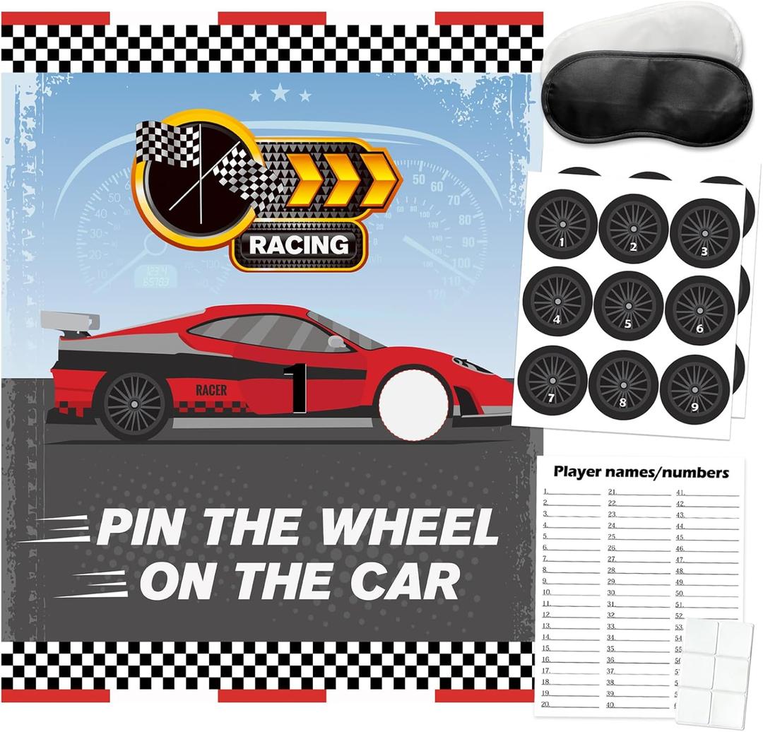 Cars Party Games, Pin The Wheel On The Car, Race Car Party Birthday Party Decorations Supplies Decor for Families Adult Groups