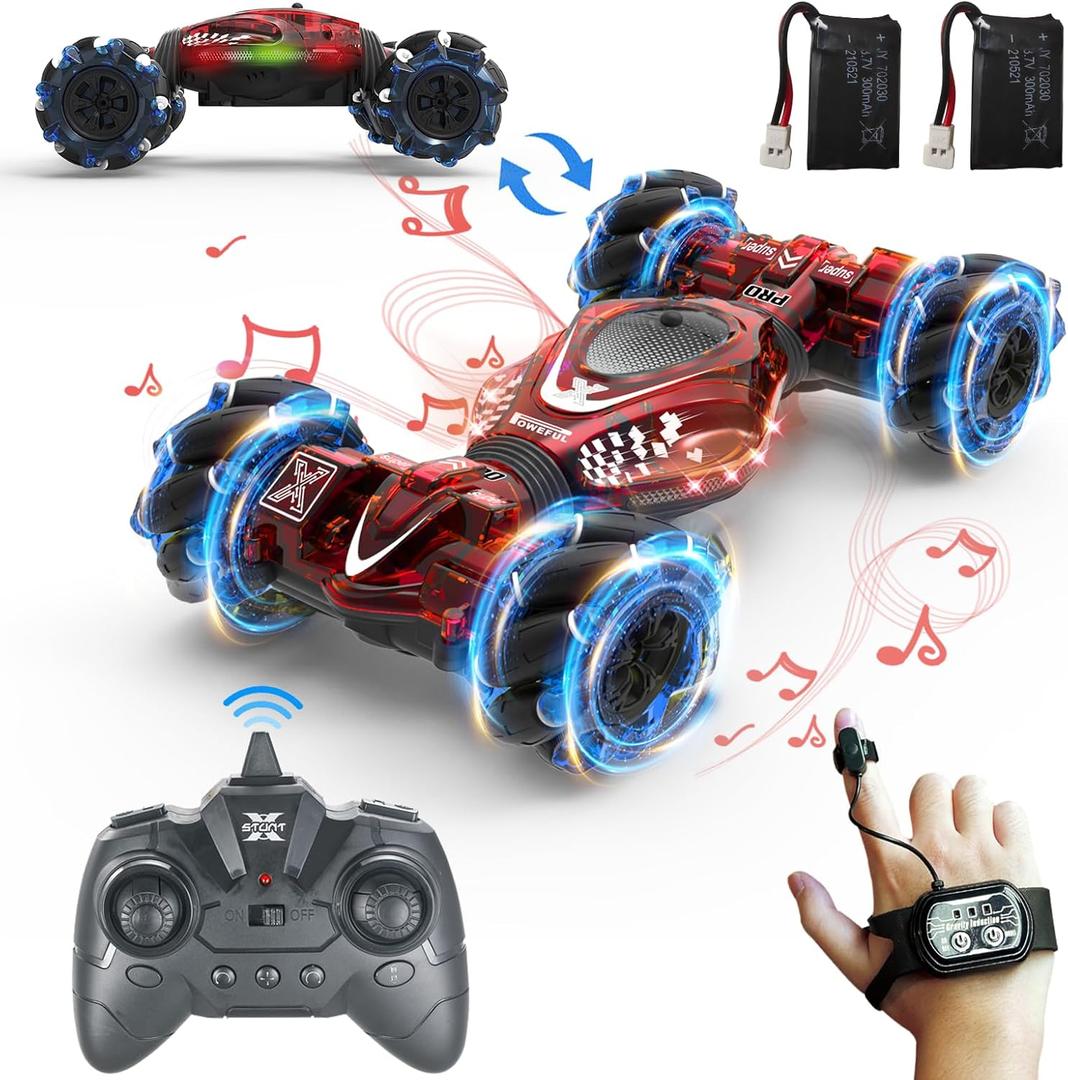 Remote Control Gesture Sensor Toy Cars Drift Twist Car 360° Rotate Off-Road Vehicle with Light Music for 6 7 8 9 10 11 12 Years Old Kids Birthday Xmas Gift (Red Stunt Rc Car)
