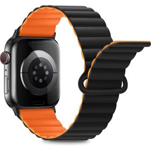 Anlinser Compatible with Apple Watch Band 49mm/46mm/45mm/44mm/42mm(Series 3), Women Men Double Side Reversible Magnetic Strap with Loop for iWatch Ultra 3-1 Series 11/10/9/8/7/6-1 SE (49/46/45/44, Black/OR)