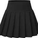 NUMYEAN Girls School Uniform Skirts with Built-in Shorts & Pockets, Cotton Pleated Tennis Skorts for Toddler Girl 11-12Y Black