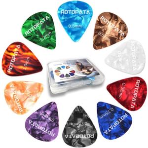 60 Pack Guitar Picks with Organizer Storage Box, 0.5 0.58 0.75 0.84 1.0 1.2mm Includes Thin Medium Heavy Thickness, Variety Colorful Celluloid Plectrums for Bass Electric Acoustic Guitars Ukulele