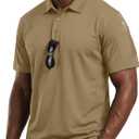 Breathable Pique Jersey Mens Polo Shirt UPF 50+ Quick Dry Performance (Beige, M)