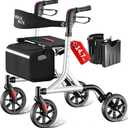 WALK MATE Rollator Walker for Seniors with Cup Holder, Upgraded Thumb Press Button for Height Adjustment, 8 Inch Wheels Walker with Seat Folding 14.7lb Lightweight Walking Aid, 300 lb Capacity, Silver