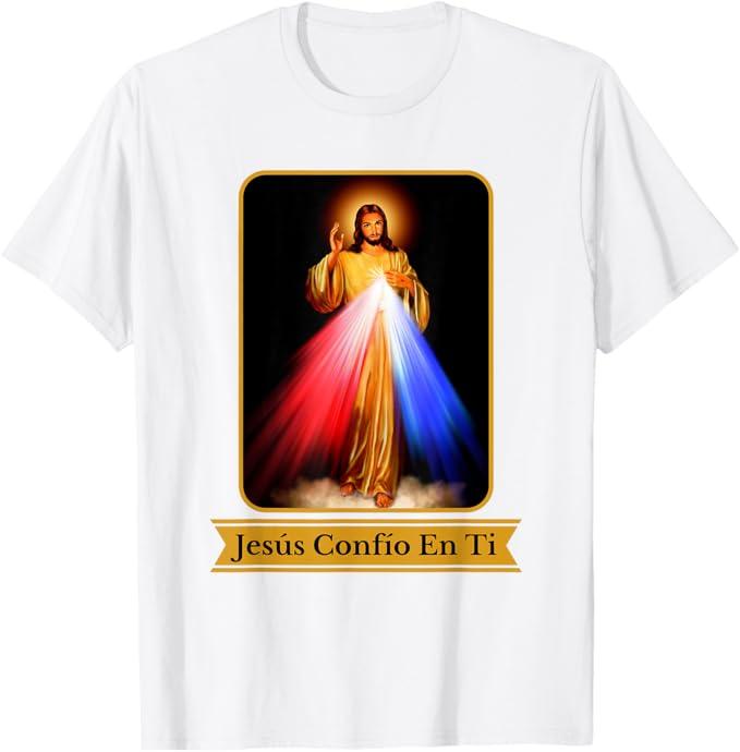 Jess Confo En Ti Divine Mercy Spanish Language Catholic T-Shirt (Small, Black)