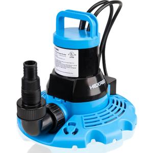 Automatic Swimming Pool Cover Pump, 1/2HP Submersible Water Pump with Check Valve Adapter & 33FT Power Cord, 3200GPH Water Removal Cover Pump for Pool, Hot Tubs, Rooftops and Water Beds