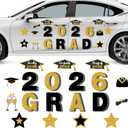 Ferraycle 19 Pieces Graduation Cruise Magnets 2026 Graduation Car Decorations Waterproof Grad Refrigerator Magnetic Decals Stickers for Party Garage Door Decoration Cars Bumper(Black and Gold)
