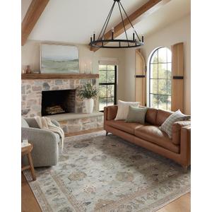 Loloi Magnolia Home by Joanna Gaines Millie Collection MIE-02 Sky/Gold 2'-7" x 8'-0", .25" Pile Height, Runner Rug