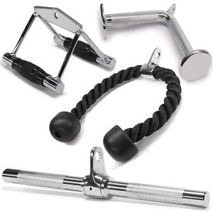 Yes4All Combo Double D Handle, Tricep Rope, Straight Bar & V Bar, Multi Cable Machine Accessories, Tricep Press Down & LAT Pulldown Attachments for Home Gym Set