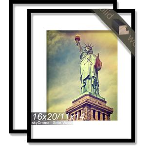 100% Solid Wood 16x20 Picture Frame Set of 2, Black Frame Display Photo 11 x 14 with Mat or 16 x 20 without Mat, 16by20 HQ Matte Black Frame for Wall - 2 Pack/Black/16 x20