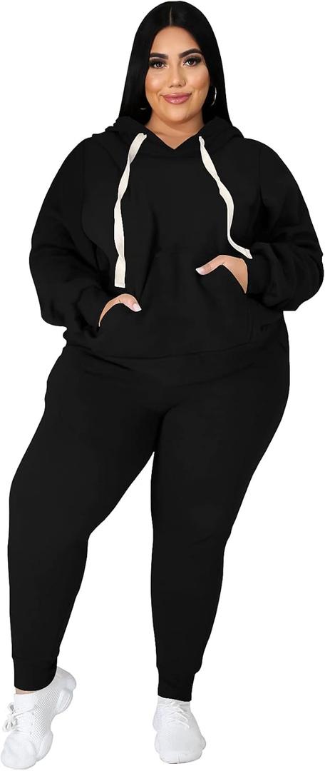 Women's Plus Size Two Piece Outfits Sweatsuits Sets Long Sleeve Loungewear Tracksuit Sets (X-Large Plus, Black1)