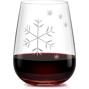 Stemless Red Wine Glasses - Hand-Blown Lead-Free Snowflake Crystal Wine Glasses 16 Oz - Hand Carving Snowflake Wine Glasses - Valentine Gift Ideas Perfect for Girlfriend, Wife and Lover