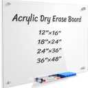 Acrylic Magnetic Dry Erase Board for Fridge,12X16 Clear Whiteboard for Wall,Frameless Magnetic Dry Erase Board for Kitchen,Office,Classroom,Includes Makers/Eraser/Maker Holder/Magnets.3040C