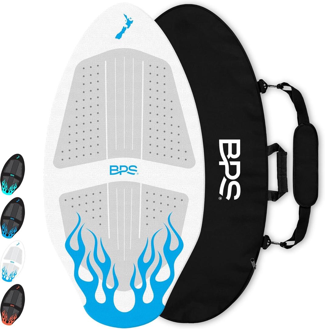 BPS New Zealand Flame - High Performance Wooden Skimboard with Custom Traction Pads  with Optional Padded Carry Bag Made from Recycled Plastics  for Kids or Adults, Choose from 4 Colors