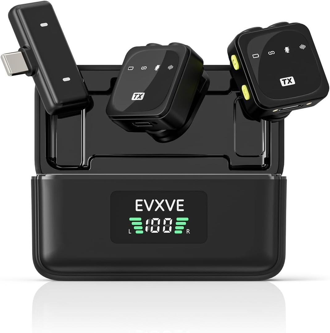 Wireless Lavalier Microphone for iPhone/Android with Type-C Plug, 48KHz, Noise Cancellation, Battery Charging Case Included, 98ft Range, Mini Microphones for Stream,TikTok,YouTube (Type-C)