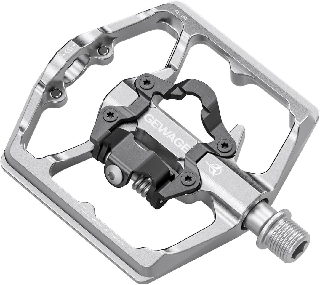 Mountain Bike Pedals- Dual Function Bicycle Flat Pedals and Clipless Pedals- 9/16" Platform Pedals Compatible with SPD for Road Mountain BMX Bike (Silver)