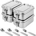 TIMCORR 4 PCS Stainless Steel Bento Boxes,550ml 304 Lunch Boxes Containers Set,Food Storage Containers,Snack Box Metal Lunch Containers,Includes 2 Forks and 2 Spoons,Snack Boxes for Adults