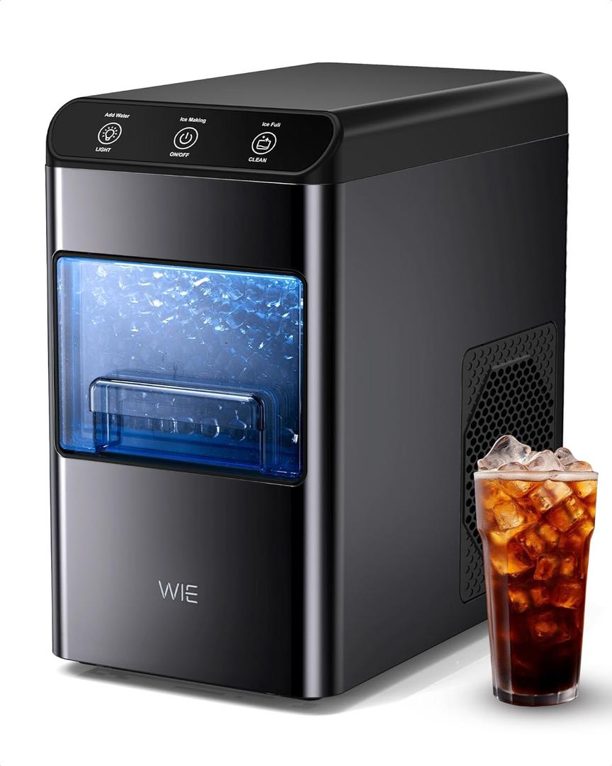 WIE Nugget Ice Maker Countertop, 37 lbs in 24 Hours, Pellet Ice Maker Machine with Self-Cleaning, Scoop & Basket Included, Crushed Pebble Ice Makers for Home, Office, Kitchen, Party Black