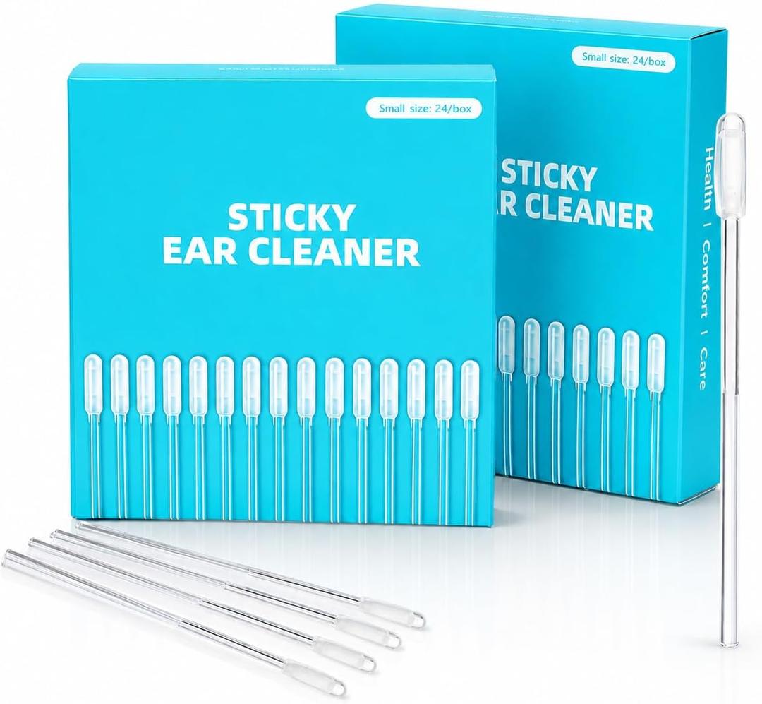 Sticky Ear Cleaning Sticks for Dry Earwax, Gentle Soft Rubber Ear Cleaner for Family, Reusable Adhesive Ear Wax Removal Tool, Earbud, Headphone & Hearing Aid Cleaning (48 pcs, 4mm)
