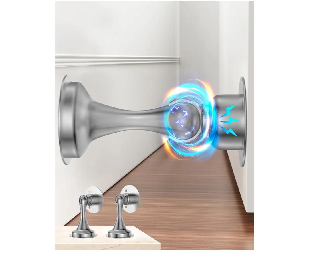 Door Stoppers Magnetic Door Catch, Stainless Steel Magnetic Door Stop 2 Pack, Double-Sided Adhesive Tape, No Drilling, Screws for Stronger Mount, Holder Your Door Open for Wide Doors