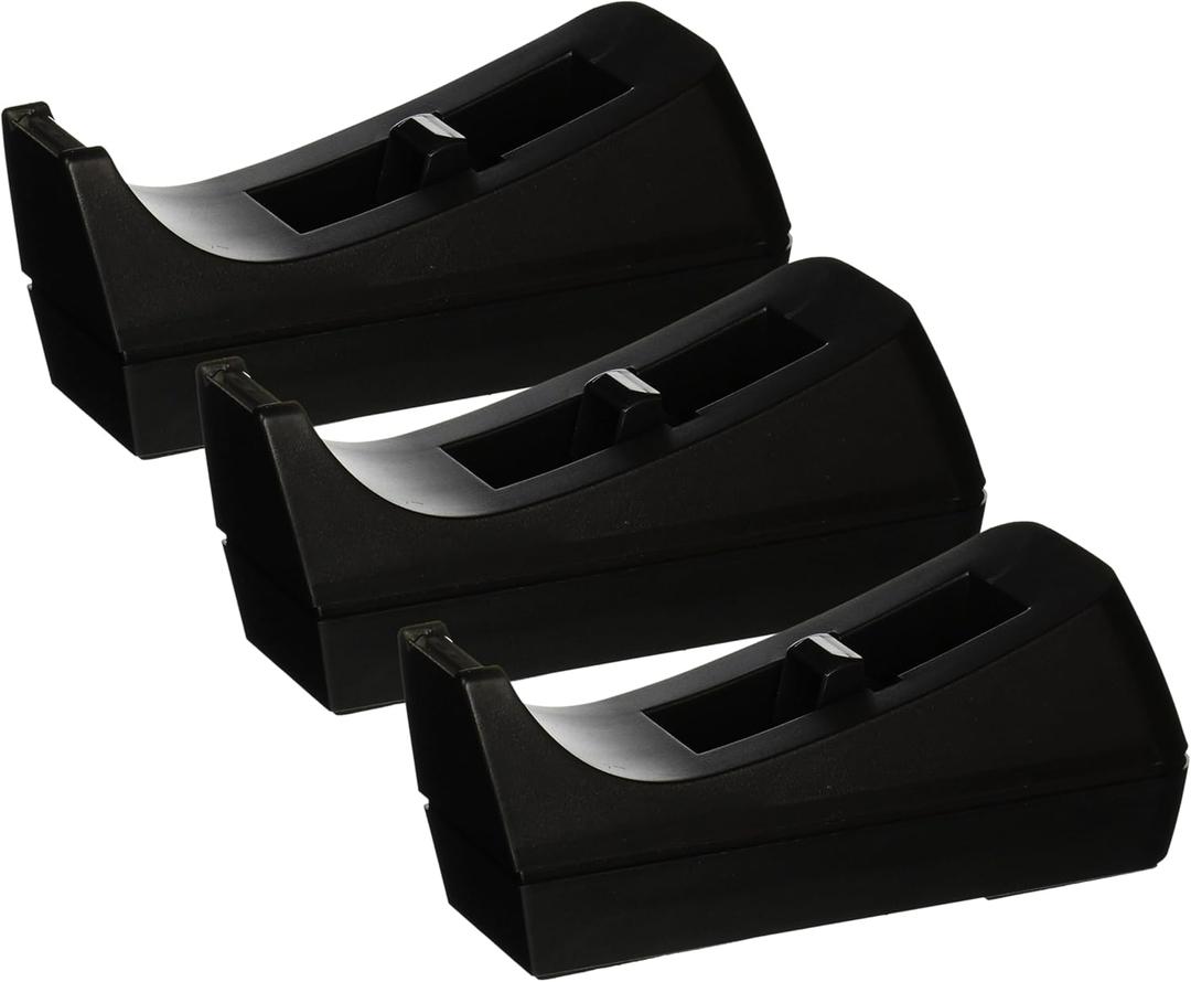 Business Source 32954 Tape Dispenser, Holds 1/2-Inch -3/4-Inch x36 Yds, 1-Inch Core, Black (Pack of 3) (1 In (Pack of 3))