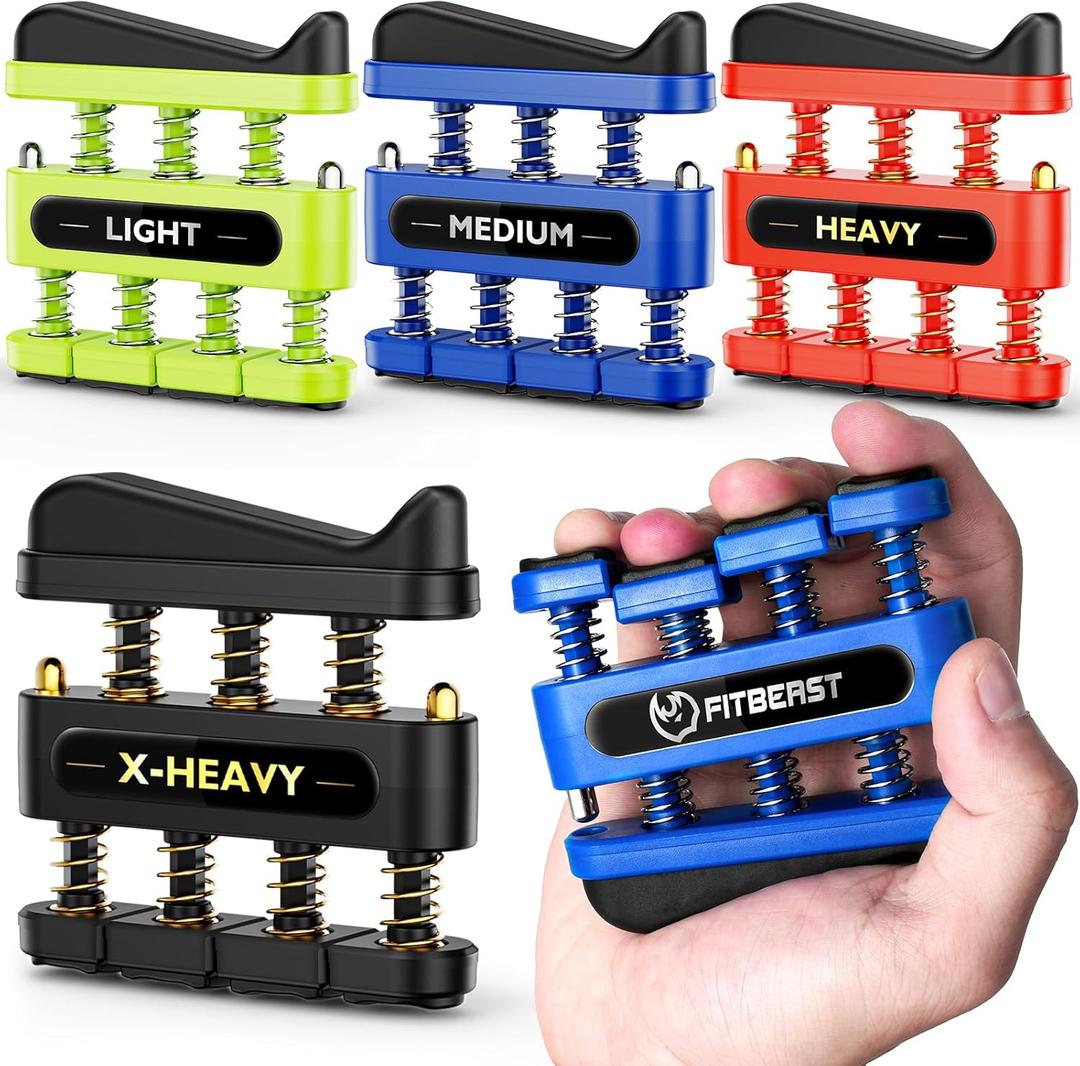 FitBeast Finger Strengthener, Finger Exerciser, Hand Exerciser for Improve Dexterity and Strength in Fingers, Hands, ForearmsGrip Strength Trainer for Musicians, Climbers (4 Piece Set -Green Blue Red Black)
