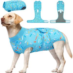 Kuoser Dog Surgery Suit, Dog Surgery Suit Male Neuter, Comfy Puppy Recovery Suit Doggie Onesie, Post-Op Onesie for Female & Male Dogs, Soft Protective Wear, BlueRibbon L (L (Back:16.1-20.1'', Weight:23-48 LB))