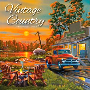 Vintage Country | 2026 12 x 24 Inch (Hanging) Monthly Square Wall Calendar | Featuring the Artwork of Geno Peoples | Plastic-Free | Hopper Studios | Cars and Trucks Artist