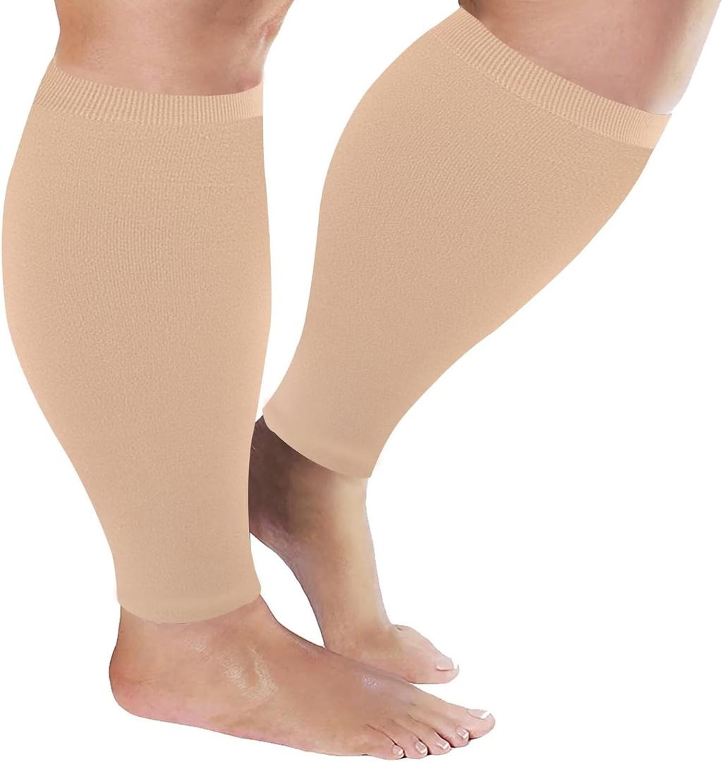 Plus Size Compression Sleeves for Calves Women Wide Calf Compression Legs Sleeves Men 5XL, Relieve Varicose Veins, Edema, Swelling, Soreness, Shin splints, for Work, Travel, Sports and Daily Wear (5XL, Beige)