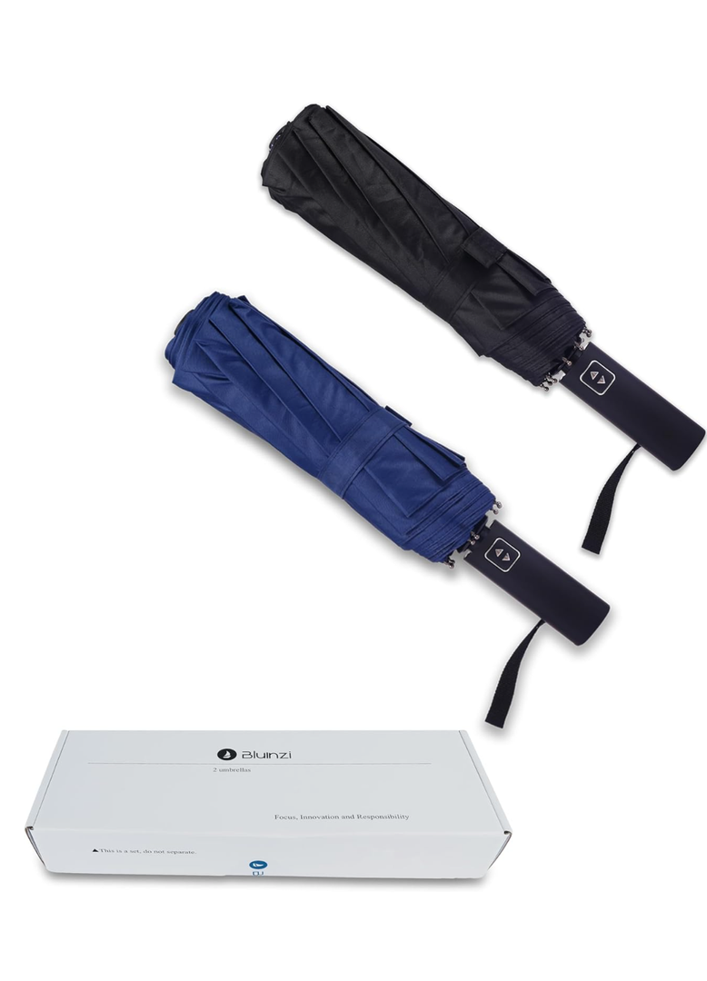 Double 10-Rib 46 Inch Compact Travel Umbrella for Rain - Sturdy Portable Windproof Umbrella - Small Automatic Folding Umbrella