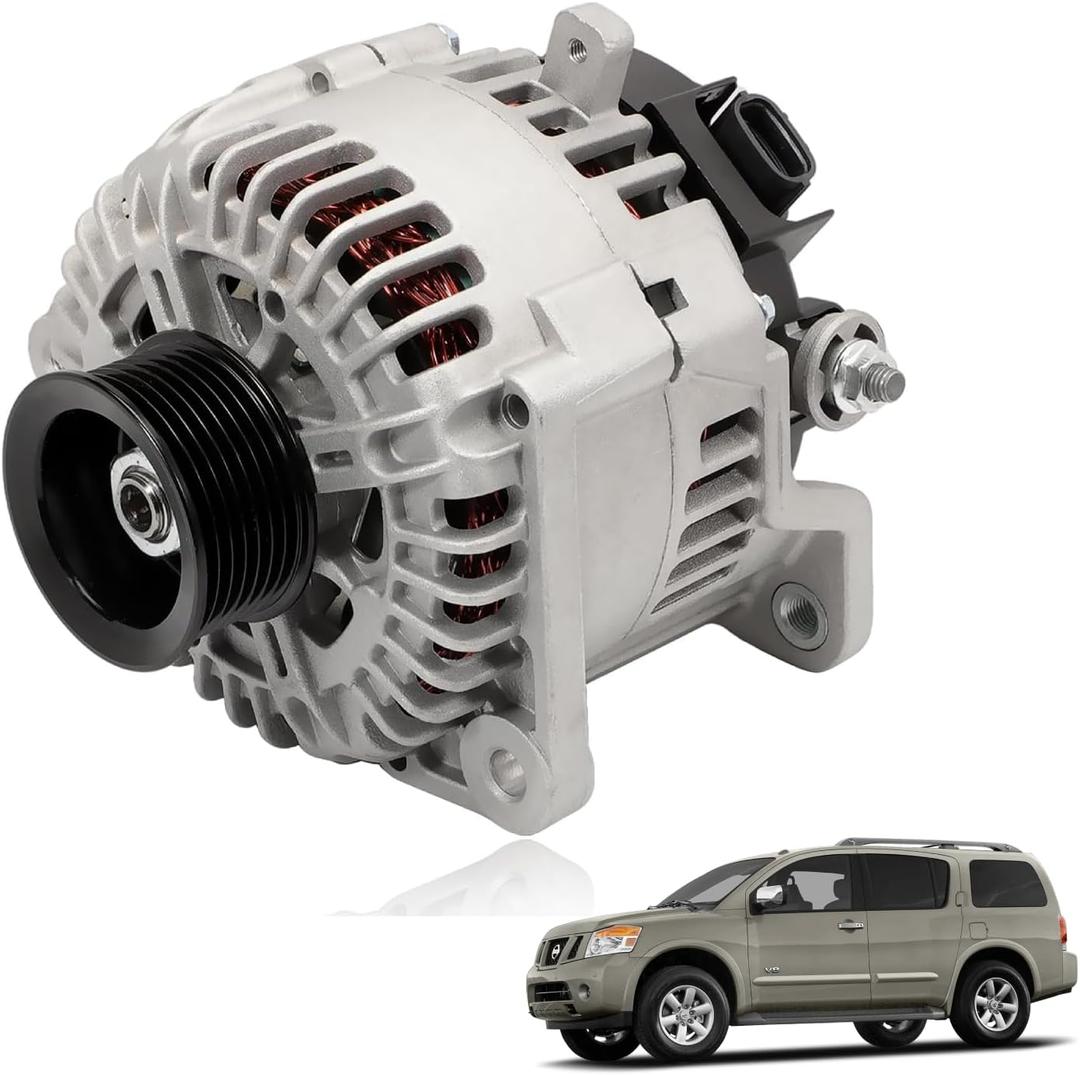 Alternator Compatible with Nissan Frontier 2008-2019, Pathfinder 2008-2012, Titan 2008-2015, Armada 2007-2015, Xterra & Infiniti QX56 & Suzuki Equator, 4.0L 5.6L, 12V 130A CW 7-Groove Pulley
