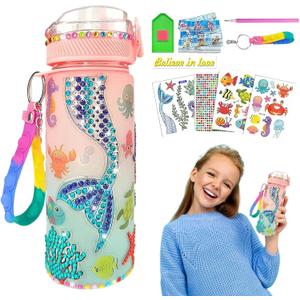 Decorate Water Bottle, Gem Water Bottle with Stickers, Arts and Crafts Kits Toys, Gem Painting Crafts for Girls Aged 6-12
