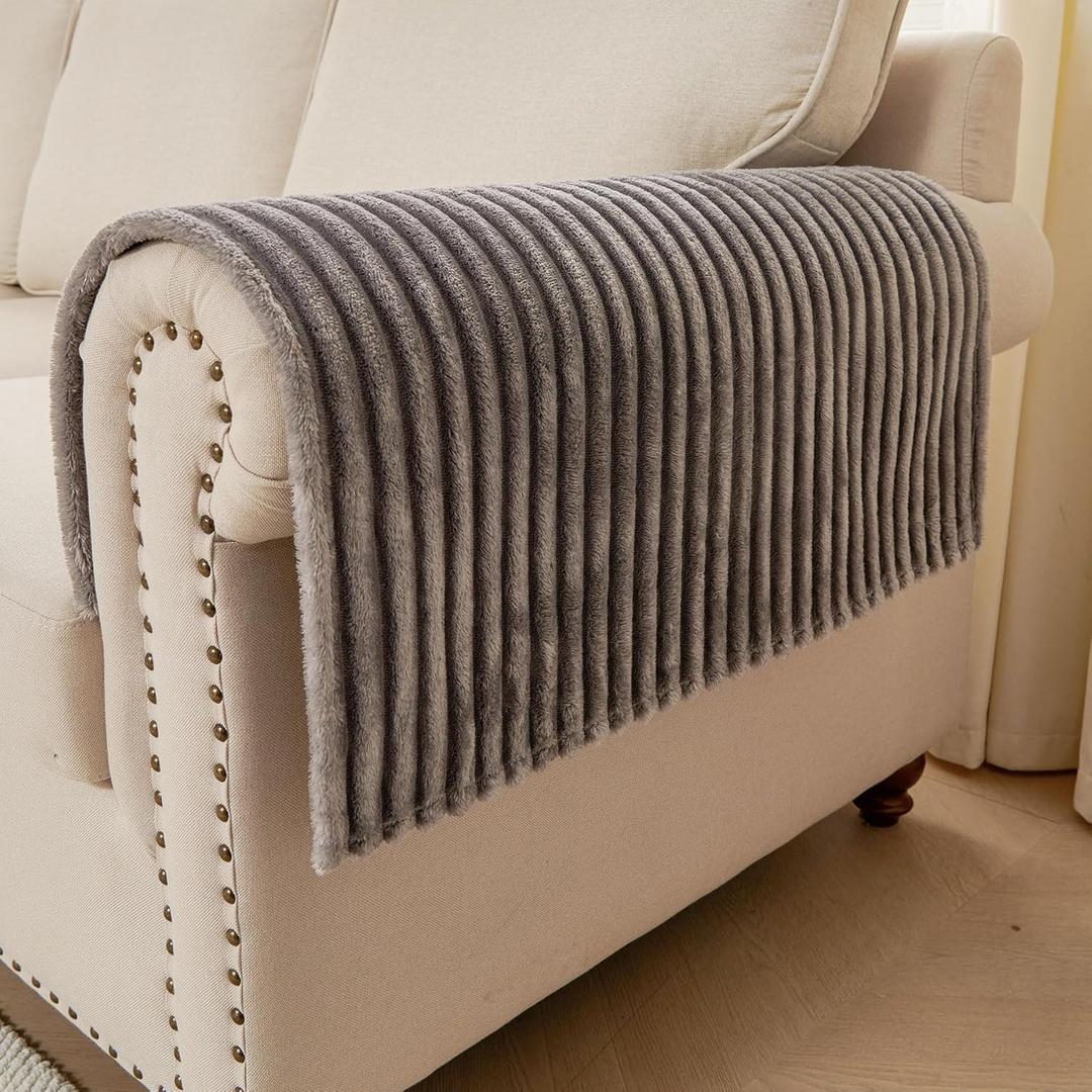HAOMAIJIA Non-Slip Couch Armrest Covers for Sofa,Fuzzy Couch Arm Covers Set of 2,Washable Thick Soft Recliner Chair Arm Cover Protectors (Grey)