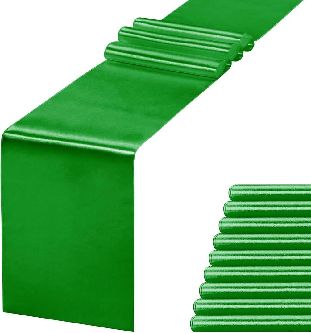 10 Pack Green Table Runner 12 X 108 Inch Silk Table Runner for Party,Wedding, Birthday, Banquets,Decoration