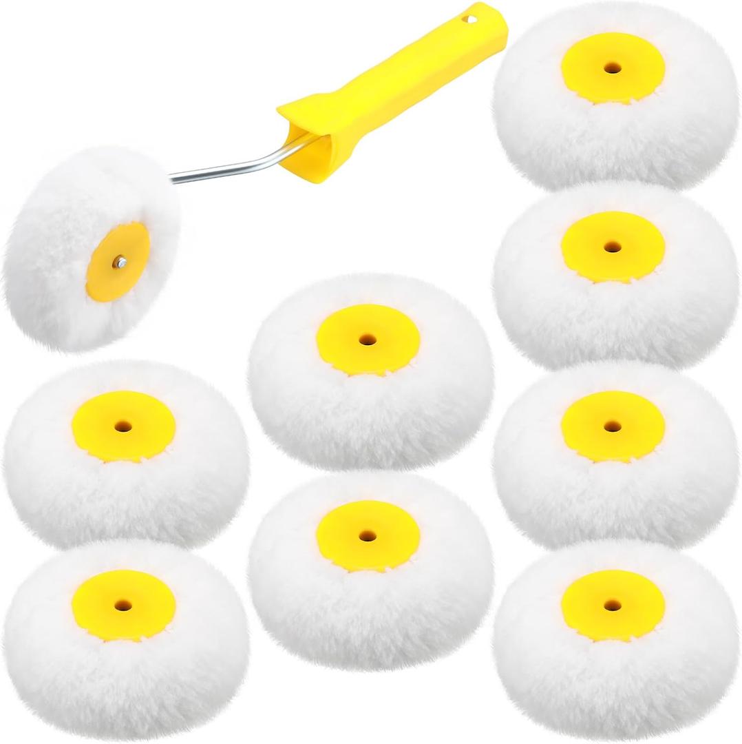 Leumoi 10 Pieces Corner Paint Roller Kit Including 9 Pcs Drywall Corner Tool 3 Inch Paint Roller, 12 Inch Handle for Drywall Mud Application(White)
