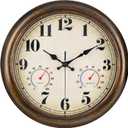 45MinST 13-Inch Vintage Outdoor Wall Clock with Thermometer and Hygrometer, Waterproof, Large Numbers, Silent, for Indoor and Outside Use,Porch,Garden,Pool(Bronze)