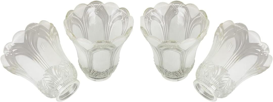 4 Pack Clear Frosted Flower Glass Shade, Bell Shaped Light Fixture Replacement Globe or Cover with 2-1/8-Inch Fitter for Chandelier Ceiling Fan Light Wall Sconce, G0060