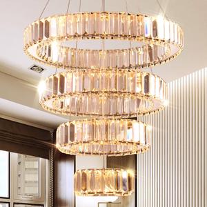 4 Rings LED Chandelier for Dining Room, Modern Crystal Chandelier Pendant Light High Ceiling Chandeliers for Bedroom Living Room Dining Room Warm White, 7.9"-11.8"-15.7"-19.7"