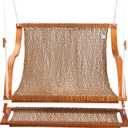 SANIWERKE Porch Swing for 2, Double Hammock Swing with Footrest & S-Armrest, Adjustable Hanging, Durable Rope Net&Thick Wood, 650LBS, 50" Wide, Luxe Reclining Duo Swing for Casual Living(Rich Mocha)