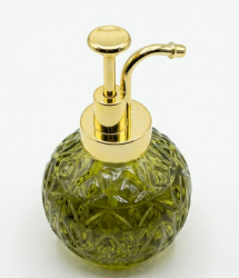 Birugen Vintage Soap Dispenser for Bathroom,Glass Kitchen Soap Dispenser with Pump, Farmhouse Antique,Cute Small Rustic Decor(Green Gold)