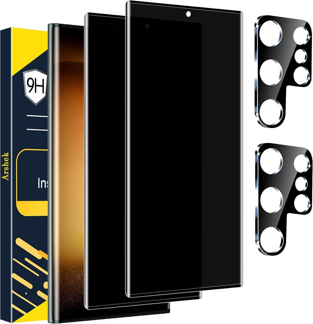 [2+2 Pack] Glass Privacy Screen Protector for Samsung Galaxy S23 Ultra 5G, 9H Tempered Glass, Ultrasonic Fingerprint Compatible,HD Clear Anti-Spy Film for Galaxy S23 Ultra Glass Screen Protector