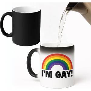 Turtle Straws I'm Gay Rainbow Heat Change Mug - Funny Rude Mug - Message Appears as it Heats - Perfect Novelty Gag Gift, best funny gifts and pride accessories