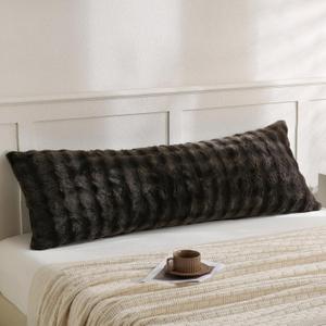 Chumerry Dark Brown Fluffy Body Pillow Cover Faux Fur Pillowcase Extra Soft Fuzzy Plush Long Pillow Cover Coffee Shaggy Body Pillow Case for Couch Sofa Bed, 20 x 54 Inches