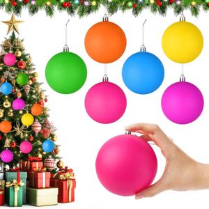 6 PCS 4 Inch Large Neon Color Christmas Ball Ornaments Living Room Garden, Shatterproof Christmas Tree Ornament Set Large Ball Pendant for Xmas Party Supplies