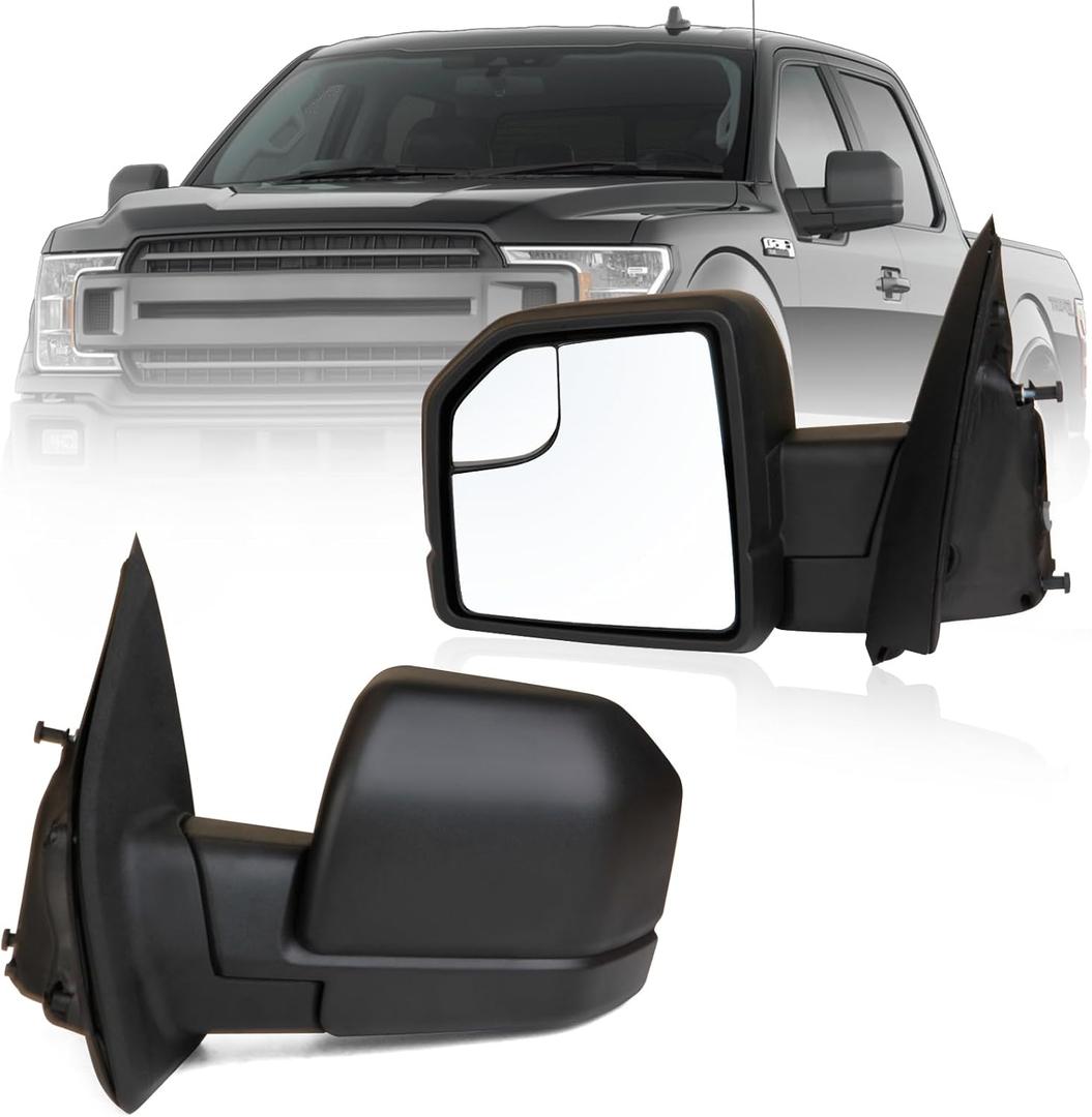 MITZONE F150 Drive Side Mirror Compatible with 2015-2020 Ford F-150 with Blind Spot Glass Power, 3-Pin Without Turn Signal Light, Non-Heated, Textured Black, Left Side