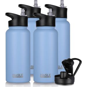 HASLE OUTFITTERS 32 oz Insulated Water Bottle Stainless Steel Double Walled Vacuum Sports Water Bottle with 2 Lids (Straw and Spout Lid) for Gym Camping Hiking(Blue,4)
