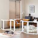PAWLAND 144-inch Extra Wide 30-inches Tall Dog gate with Door Walk Through, Freestanding Wire Pet Gate for The House, Doorway, Stairs, Pet Puppy Safety Fence, Support Feet Included, White,6 Panels (6 Panels with Door144"W x 32"H)
