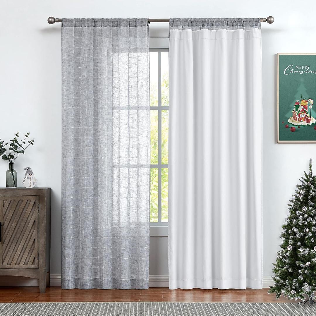 White Full Blackout Window Curtain Liner Rod Pocket Bedroom Drape with 10 Hooks Microfiber Thermal Coating Noise Reducing Room Winter Cold Liner Window Treatment Sets 2 Panels (48"x86"x2, White)