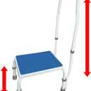 Platinum Health AdjustaStep(tm) Deluxe Step Stool/Footstool with Handle/Handrail, Height Adjustable. 2 Products in 1. Modern White/Blue Design. Padded Non-Slip Handle. 300 lb. Capacity
