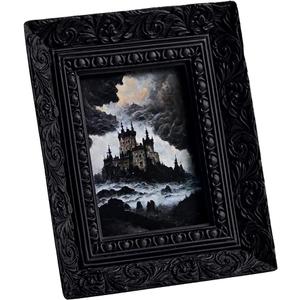 Retro Black 2.5x3.5 Picture Frame for Best Gift, Ornate Sculptured Design Resin Photo Frame, Vintage Hand-Crafted Hanging Frames with Easel, Hook & Mat for Table Top & Wall Gallery